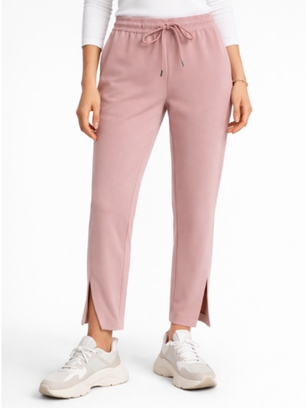 Theory Dusty Rose Drawstring Pull On Split-Hem Pants Regent Crepe